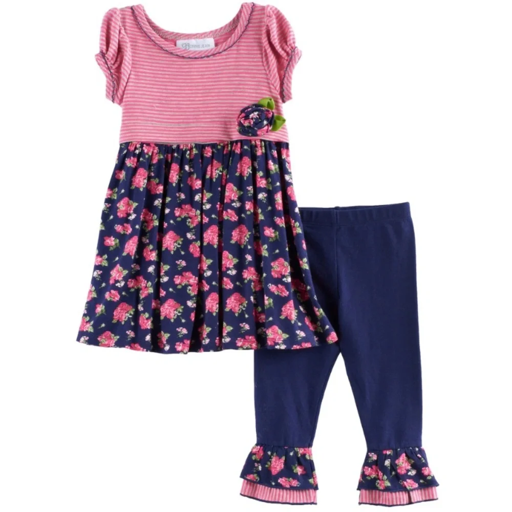 Bonnie Baby Stripes & Floral Tunic Legging Set NWT